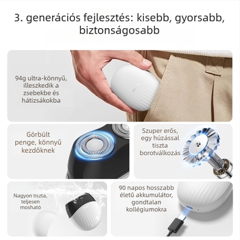 Aux Mini hordozható elektromos borotva férfiaknak, kompakt, forgófejű és két pengével