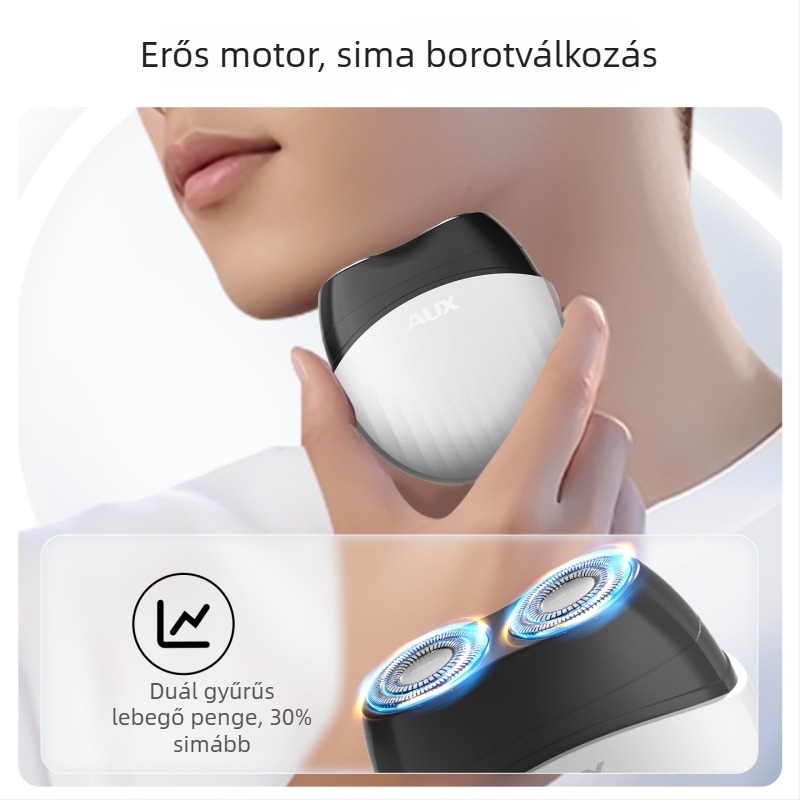 Aux Mini hordozható elektromos borotva férfiaknak, kompakt, forgófejű és két pengével
