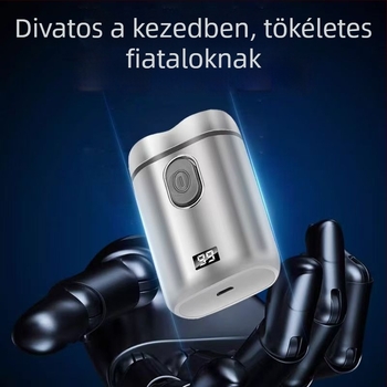 Hordozható elektromos borotva kettős forgófejjel és lebegő fejjel, száraz borotválkozás, beépített akkumulátor, 2 órás töltés
