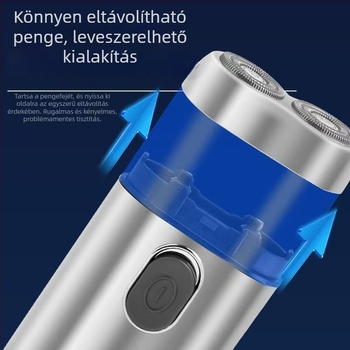 Hordozható elektromos borotva kettős forgófejjel és lebegő fejjel, száraz borotválkozás, beépített akkumulátor, 2 órás töltés