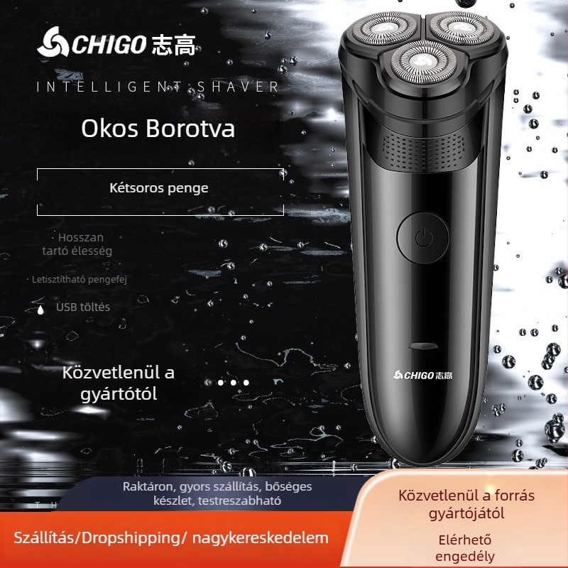 Chigo elektromos borotva brushless motorral, üzemidő 30–60 perc, beépített akkumulátor