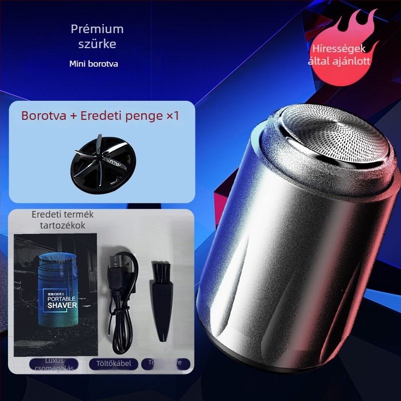 Wear Heart Mini Hordozható Elektromos Borotva Forgófejjel (>4 penge), Beépített 300-500 mAh Akkumulátor, Le-/tisztítható Fej, Zaj 36-45 dB, USB Töltés