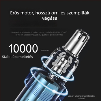 Elektromos orrszőr-nyíró, rozsdamentes acél test, újratölthető, mosható fej, beépített akkumulátor 100–300 mAh, üzemidő több mint 15 nap