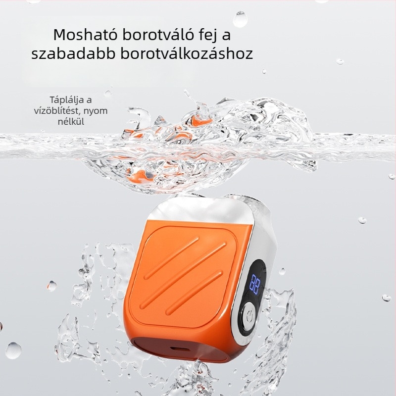 Elektromos forgófejes borotva kettős fejjel, mosható és levehető fej, digitális kijelző, kefés motor, akkumulátor nélkül, töltéses üzemmód