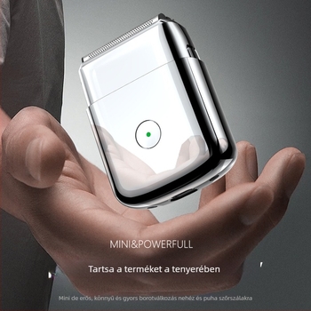 Cinkötvözet testű elektromos borotva, mosható és hordozható; 3‑fejes reciprocáló fej; beépített 300–500 mAh akkumulátor; üzemidő több mint 60 perc; 1 órás töltés