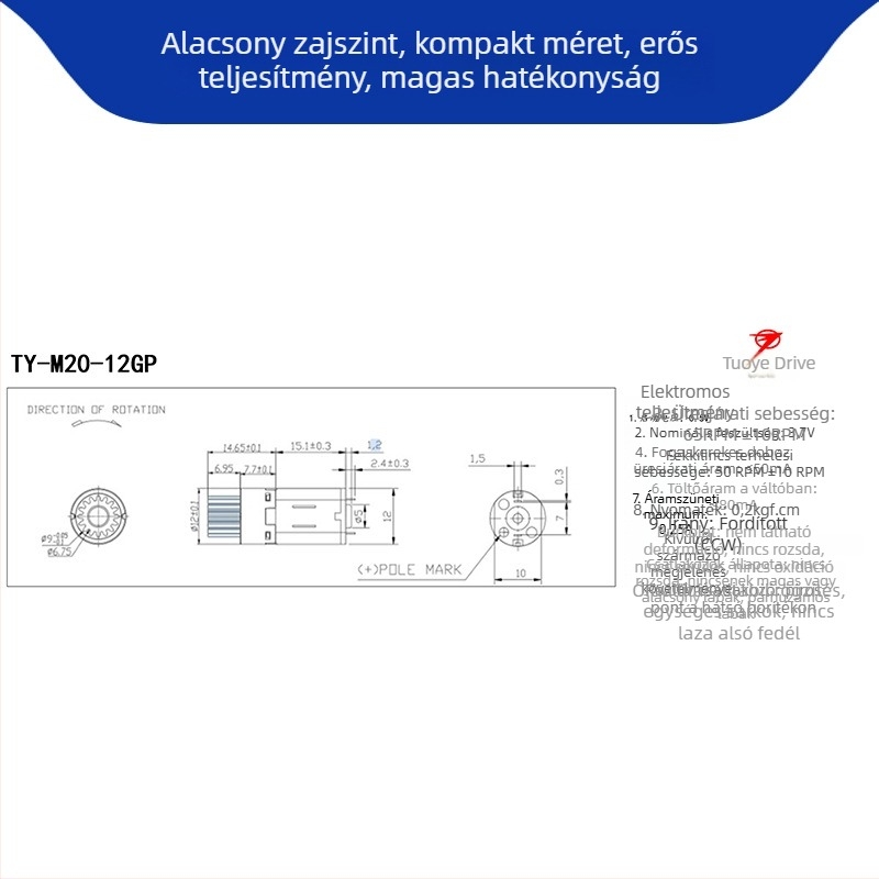 N20 bolygóreduktoros motor – kefés DC motor, Smart Lock kompatibilis, feszültség alatt 36V