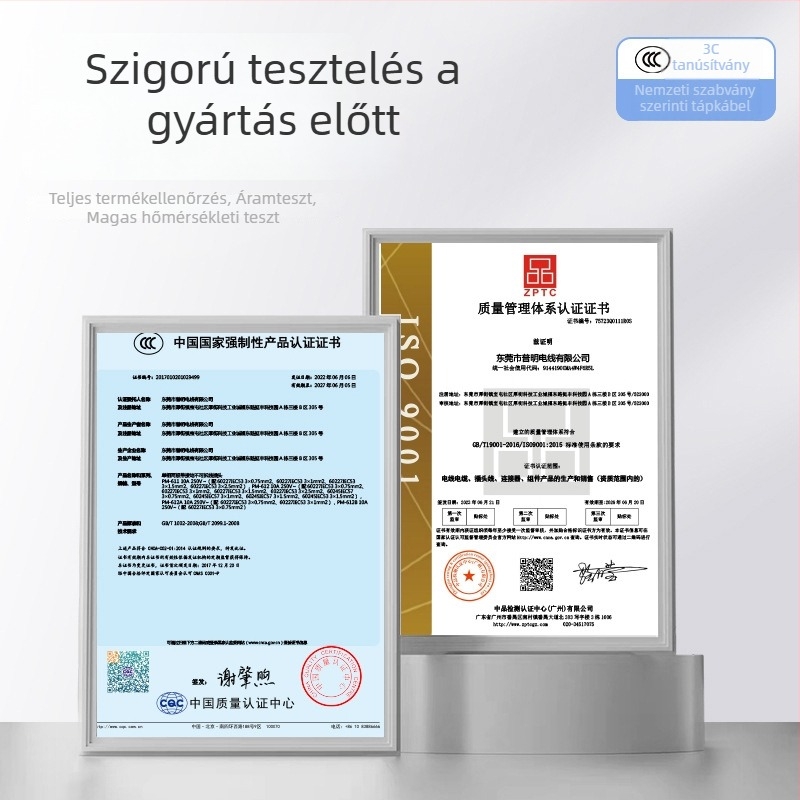 Ugrócsatlakozós tápkábel, GB szabvány, háromtűs hárommagos, PVC burkolat, 3C tanúsított