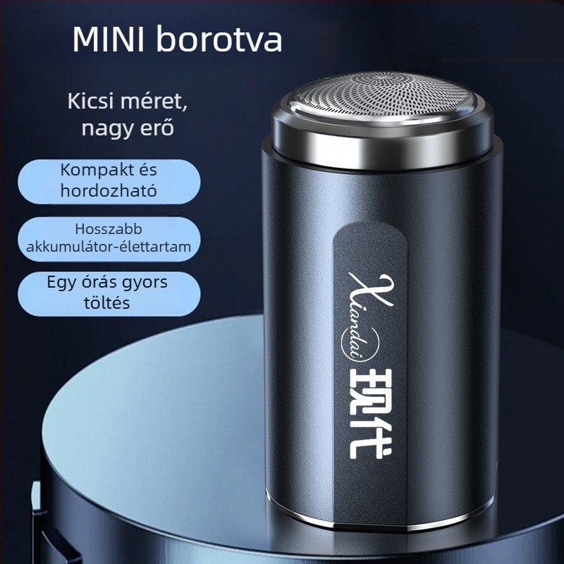 Elektromos borotva forgó többpengés fejével (4+ pengével), beépített akkumulátor, kefés motor, üzemidő 30–45 perc, zaj 36–45 dB