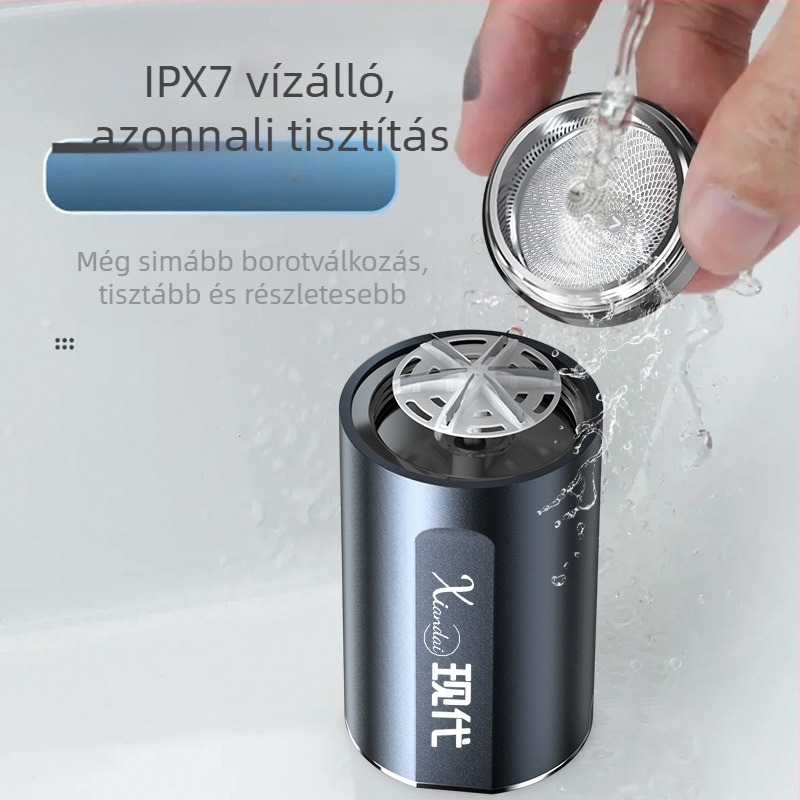 Elektromos borotva forgó többpengés fejével (4+ pengével), beépített akkumulátor, kefés motor, üzemidő 30–45 perc, zaj 36–45 dB