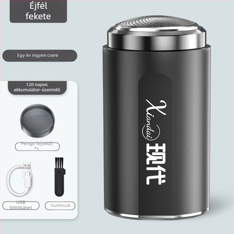 Elektromos borotva forgó többpengés fejével (4+ pengével), beépített akkumulátor, kefés motor, üzemidő 30–45 perc, zaj 36–45 dB