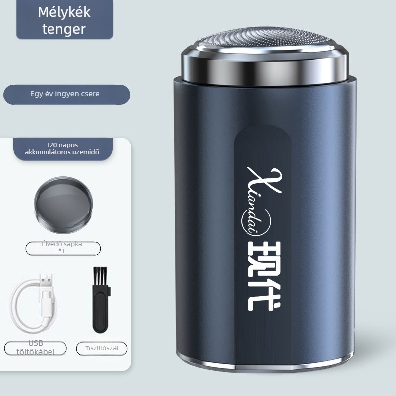 Elektromos borotva forgó többpengés fejével (4+ pengével), beépített akkumulátor, kefés motor, üzemidő 30–45 perc, zaj 36–45 dB