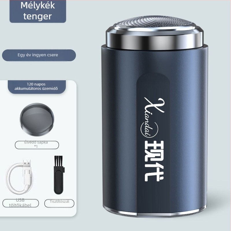 Elektromos borotva forgó többpengés fejével (4+ pengével), beépített akkumulátor, kefés motor, üzemidő 30–45 perc, zaj 36–45 dB