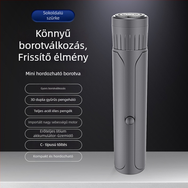 Férfi elektromos borotva – kompakt utazó mini, csendes, csípés elleni védelem, autóhoz, USB töltés