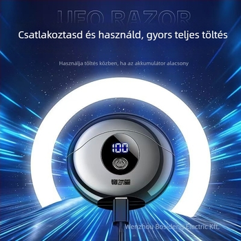 Elektromos borotva forgófejű, 2 pengével, úszó fej, nedves-száraz használat, USB-töltés (1 óra), üzemidő 45–60 perc
