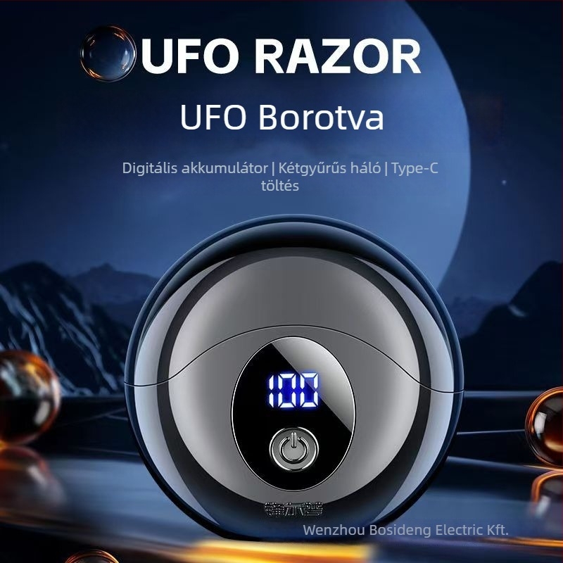 Elektromos borotva forgófejű, 2 pengével, úszó fej, nedves-száraz használat, USB-töltés (1 óra), üzemidő 45–60 perc