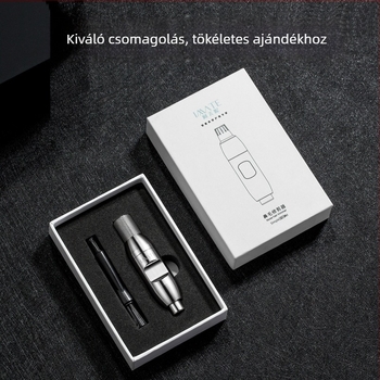 Elektromos orr-szőrzetvágó, leválasztható mosható fej, ABS tokozás, száraz elemről működik, kompakt és hordozható