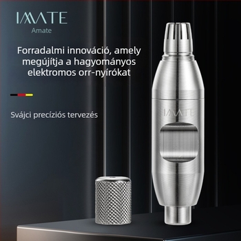 Elektromos orr-szőrzetvágó, leválasztható mosható fej, ABS tokozás, száraz elemről működik, kompakt és hordozható