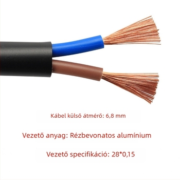 Tápegység-kábel, réz bevont alumínium vezetővel, 3-vezetékes, japán szabvány kétcsapos dugó, 28×0,15 mm²