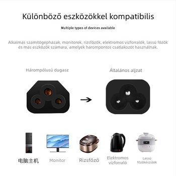 Tápegység-kábel, réz bevont alumínium vezetővel, 3-vezetékes, japán szabvány kétcsapos dugó, 28×0,15 mm²