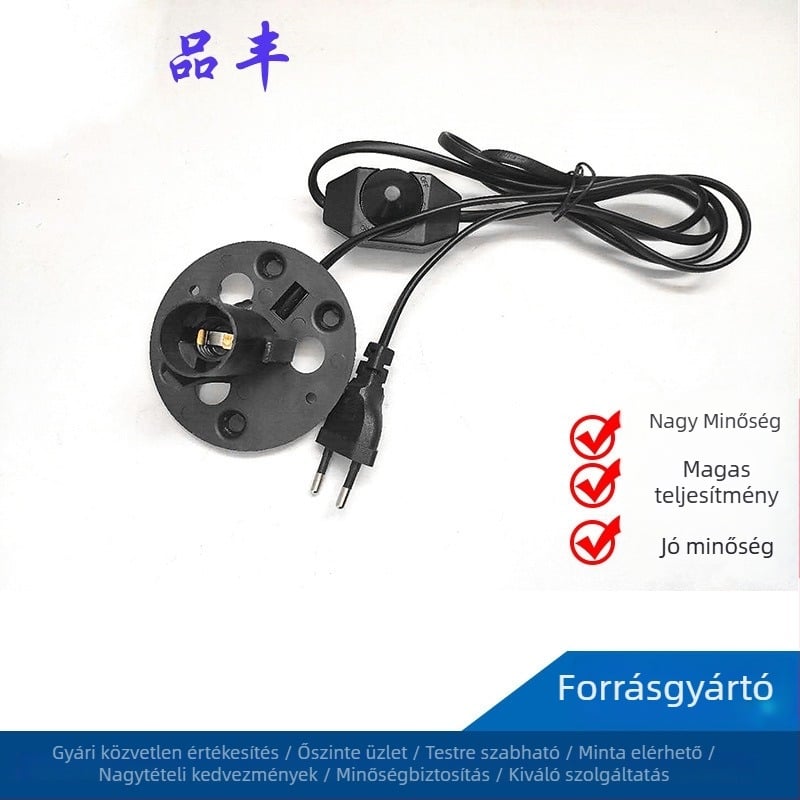 Lámpa tápkábel európai két kör dugóval és dimmer kapcsolóval, nagy lámpatartó, VDE tanúsítvánnyal, sólámpa-kábel