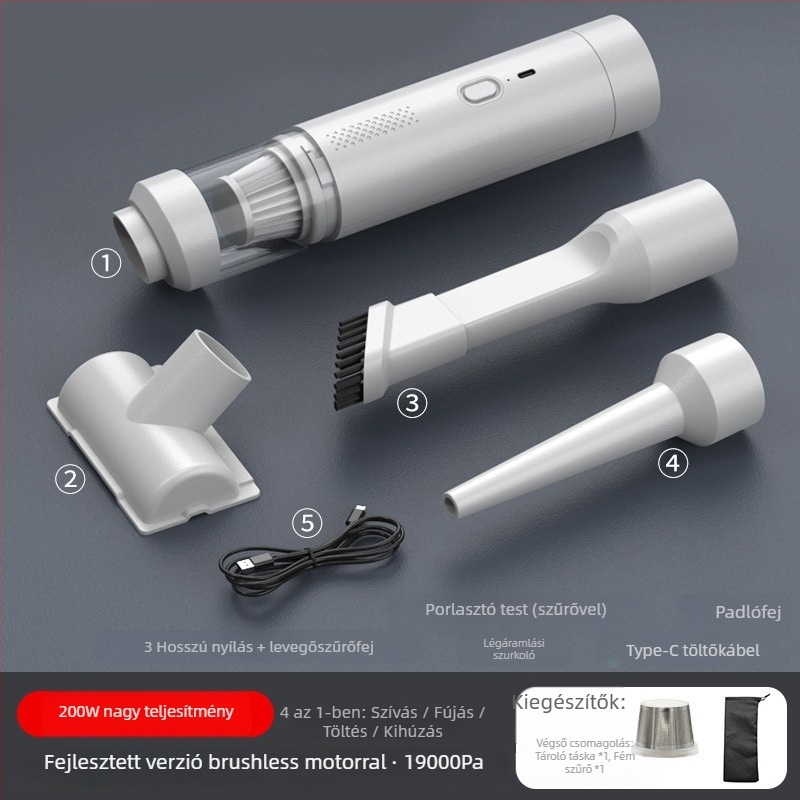 Hordozható autóvakuum tisztító erős szívóerővel 16000 Pa, 7,5 V, 80 W, újratölthető, vezeték nélküli