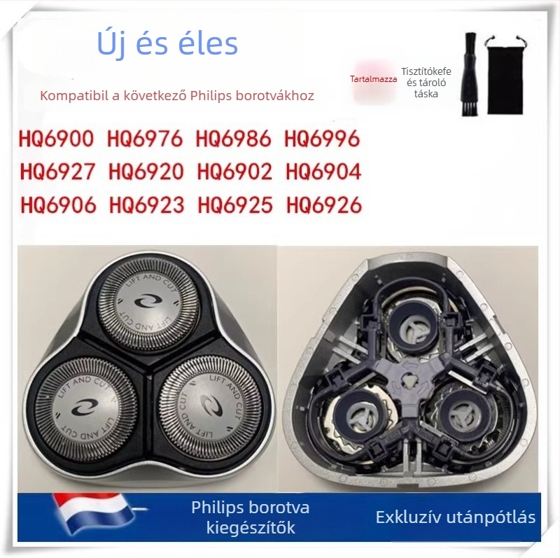 Philips borotvafejek készlet HQ6675HQ6695 HQ6900 HQ6990 HQ6948 kompatibilis — forgó 1 penge fej, lebegő fej, zaj kevesebb mint 36 dB