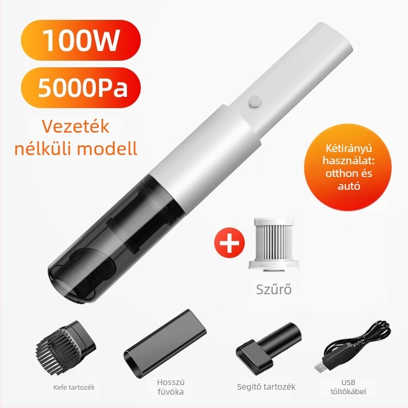 Miaokas hordozható autós porszívó — vezeték nélküli, 5500 Pa szívóerő, 12V, 100W