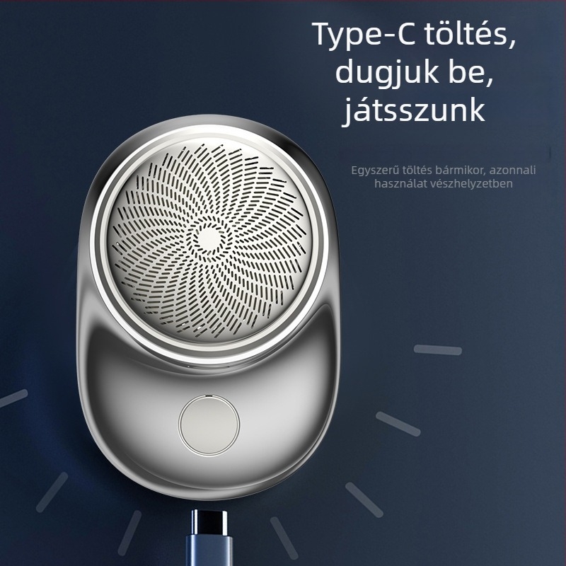 Elektronikus mini borotva férfiaknak, hordozható forgó fejű borotva, mosható fej, beépített akkumulátor 100–300 mAh, brushless motor, alacsony zajszint