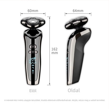 VOAUN elektromos borotva forgó háromfejes fejjel, teljes testre vízálló, LED kijelző, 60+ perc üzemidő, max. 5W teljesítmény