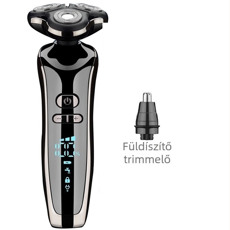 VOAUN elektromos borotva forgó háromfejes fejjel, teljes testre vízálló, LED kijelző, 60+ perc üzemidő, max. 5W teljesítmény