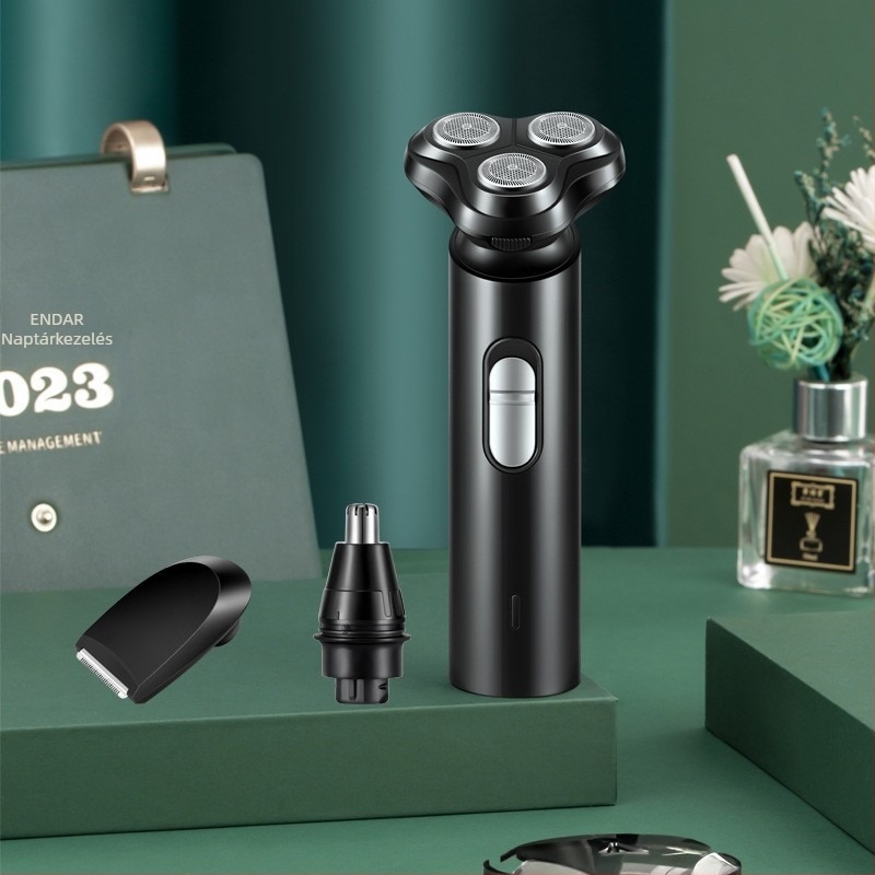 Elektronikus borotva forgó háromfejes rendszerrel, USB töltés, teljes testre vízálló, brushless motor, üzemidő több mint 60 perc