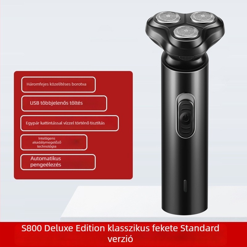 Elektronikus borotva forgó háromfejes rendszerrel, USB töltés, teljes testre vízálló, brushless motor, üzemidő több mint 60 perc