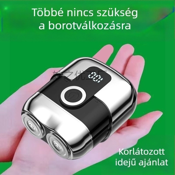 Újratölthető elektromos borotva úszó fejjel, forgó 2 pengés fej, levehető és mosható vágófej, újratölthető, brushless motor