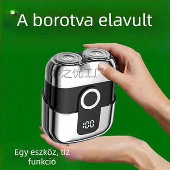Újratölthető elektromos borotva úszó fejjel, forgó 2 pengés fej, levehető és mosható vágófej, újratölthető, brushless motor