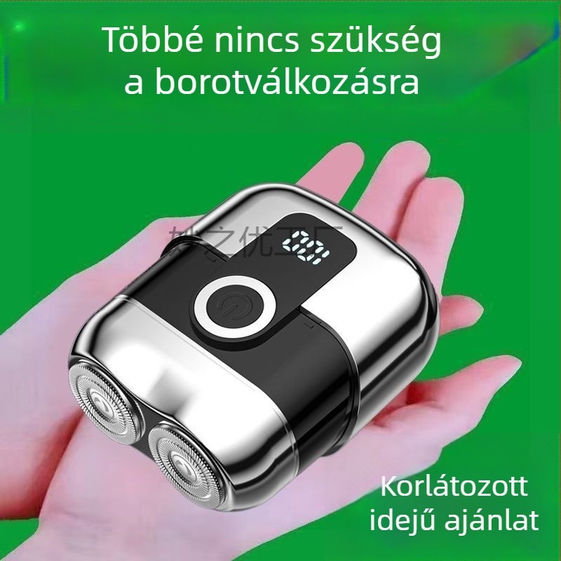 Újratölthető elektromos borotva úszó fejjel, forgó 2 pengés fej, levehető és mosható vágófej, újratölthető, brushless motor