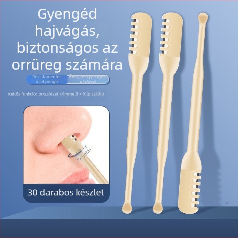 Kézi orrszőrnyíró forgó fejjel és tisztító eszközzel