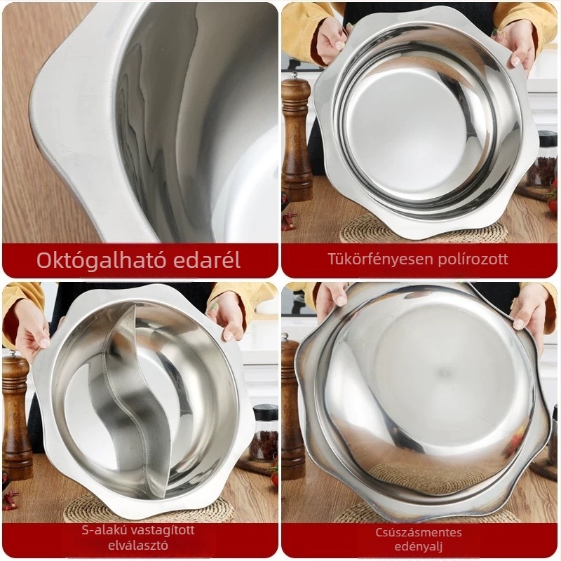 Vastag rozsdamentes acél Yuanyang forró fazék, 201 anyag, indukcióval kompatibilis, egyrétegű aljzat, bevonat nélküli, testreszabható