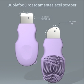 Mini pattanáseltávolító spatula és szilikon arcápoló kefével – modell J501, fizikai adszorpció, kézi működés, szilikon + rozsdamentes acél felépítés, súly 35 g