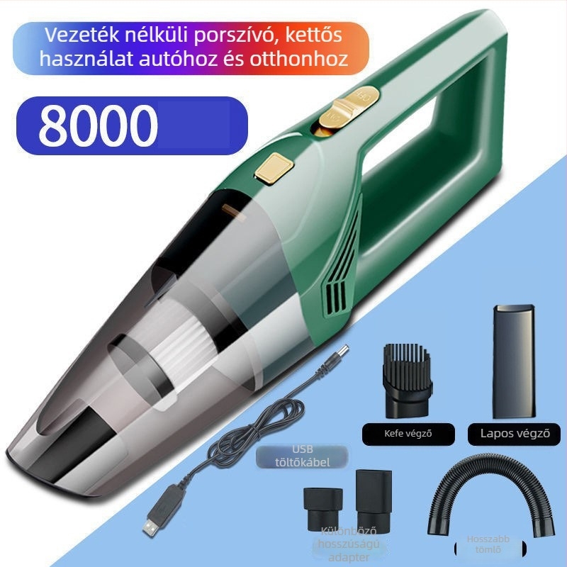 Hordozható, vezeték nélküli autópor- és beltéri tisztító - 12V, 120W, 5500Pa, újratölthető, autó és otthon