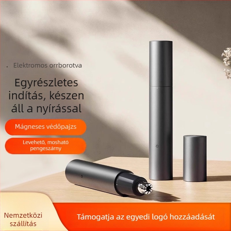 Elektronikus orrszőrnyíró, mágneses leválasztható vágófej, újratölthető, mosható vágófej, beépített 300-500 mAh akkumulátor