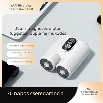 Kétfejes forgó elektromos borotva LED-kijelzővel, lebegő fej, levehető és mosható fej, 60 perc feletti üzemidő, beépített 800–1000 mAh akkumulátor
