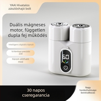Kétfejes forgó elektromos borotva LED-kijelzővel, lebegő fej, levehető és mosható fej, 60 perc feletti üzemidő, beépített 800–1000 mAh akkumulátor