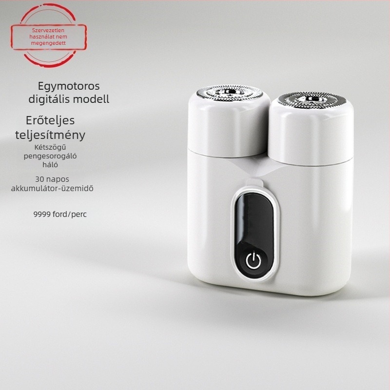 Kétfejes forgó elektromos borotva LED-kijelzővel, lebegő fej, levehető és mosható fej, 60 perc feletti üzemidő, beépített 800–1000 mAh akkumulátor