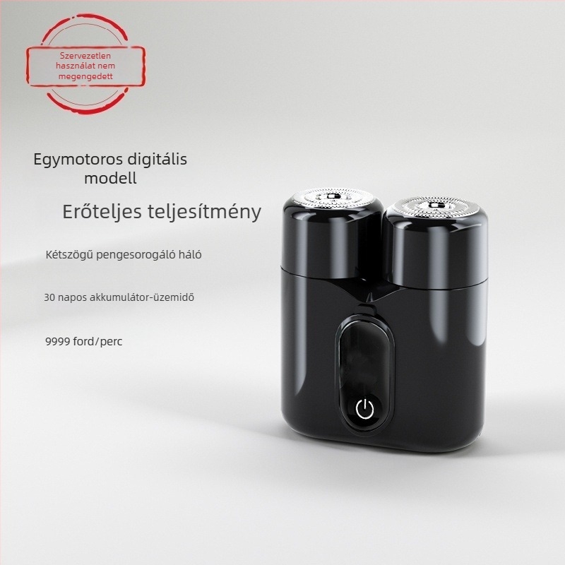 Kétfejes forgó elektromos borotva LED-kijelzővel, lebegő fej, levehető és mosható fej, 60 perc feletti üzemidő, beépített 800–1000 mAh akkumulátor