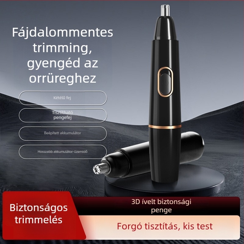 Orrszőr-trimmel USB‑töltés, leválasztható mosható vágófej, 300–500 mAh akkumulátor, üzemidő több mint 15 nap