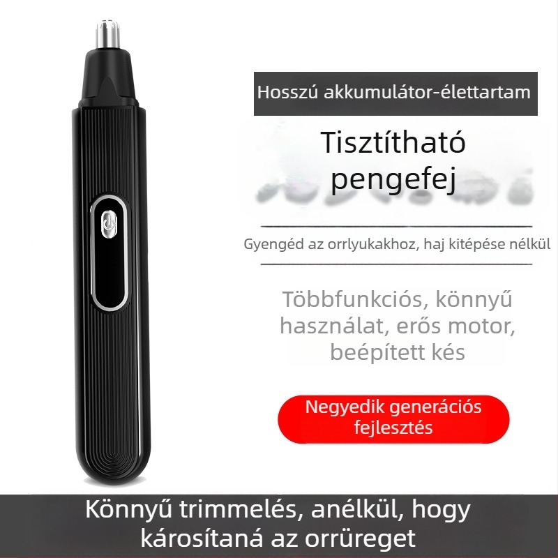 Orrszőr-trimmel USB‑töltés, leválasztható mosható vágófej, 300–500 mAh akkumulátor, üzemidő több mint 15 nap