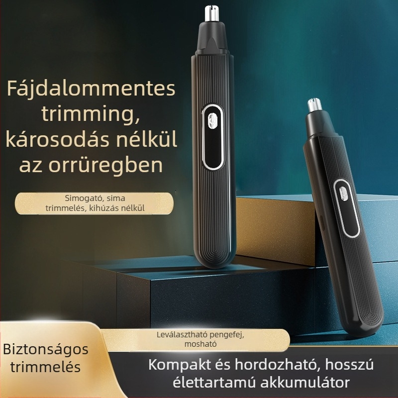 Orrszőr-trimmel USB‑töltés, leválasztható mosható vágófej, 300–500 mAh akkumulátor, üzemidő több mint 15 nap