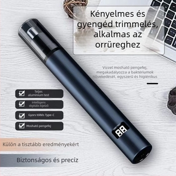 Elektronikus orrtrimmer ABS burkolattal, újratölthető, beépített akkumulátor, levehető és mosható vágófej, akkumulátor-élettartam több mint 7 nap