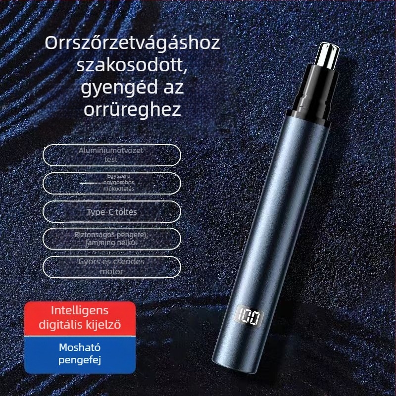 Elektronikus orrtrimmer ABS burkolattal, újratölthető, beépített akkumulátor, levehető és mosható vágófej, akkumulátor-élettartam több mint 7 nap