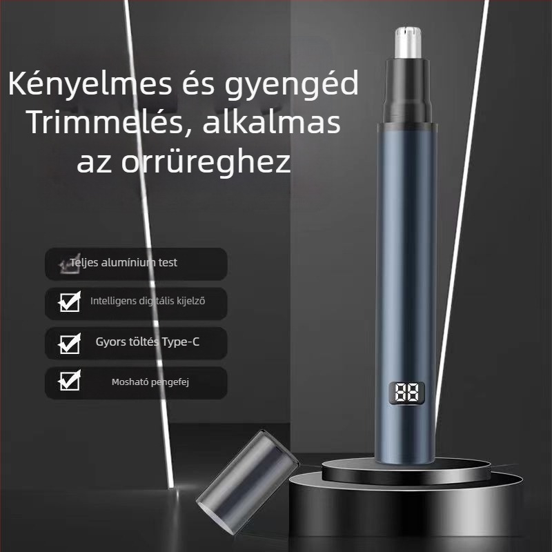Elektronikus orrtrimmer ABS burkolattal, újratölthető, beépített akkumulátor, levehető és mosható vágófej, akkumulátor-élettartam több mint 7 nap